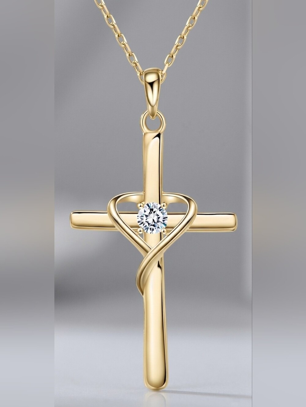Gold Heart Cross Pendant Necklace with Center Circonia Stone - NWT - Picture 3 of 3